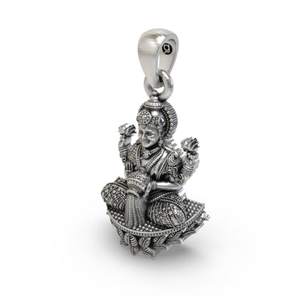925 Silver Goddess Lakshmi Pendant | Handmade Mahalaxmi Lotus Jewelry