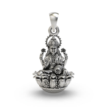 925 Silver Lakshmi Devi Pendant | Goddess of Wealth & Prosperity Jewelry | Handmade Hallmarked Sterling Silver