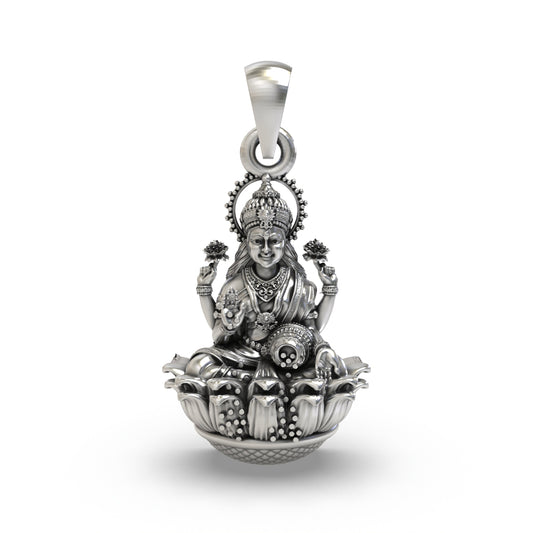 925 Silver Lakshmi Devi Pendant | Goddess of Wealth & Prosperity Jewelry | Handmade Hallmarked Sterling Silver