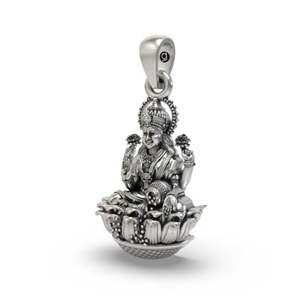 925 Silver Lakshmi Devi Pendant | Goddess of Wealth & Prosperity Jewelry | Handmade Hallmarked Sterling Silver