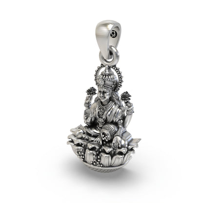 925 Silver Lakshmi Devi Pendant | Goddess of Wealth & Prosperity Jewelry | Handmade Hallmarked Sterling Silver
