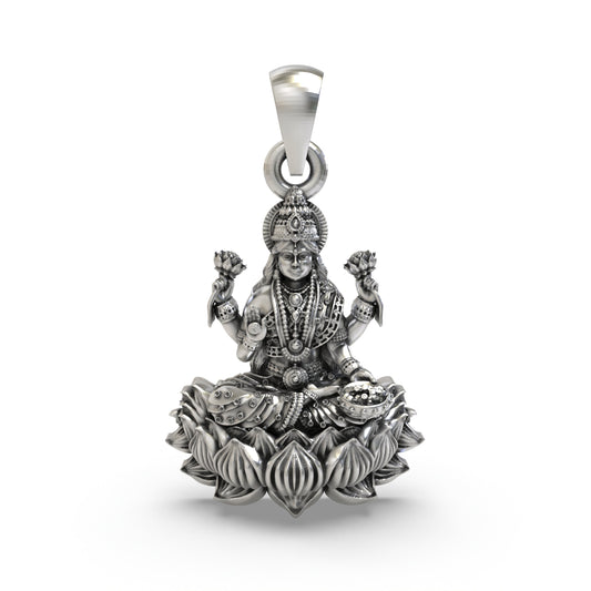 925 Silver Lakshmi Mata Pendant | Handmade Sterling Silver Goddess of Wealth Jewelry | Hallmarked Hindu Spiritual Locket