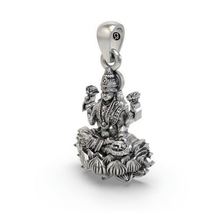 925 Silver Lakshmi Mata Pendant | Handmade Sterling Silver Goddess of Wealth Jewelry | Hallmarked Hindu Spiritual Locket