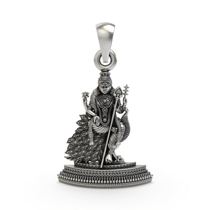 925 Silver Murugan Pendant | Lord Kartikeya Peacock Idol Jewelry | Handmade Hallmarked Sterling Silver
