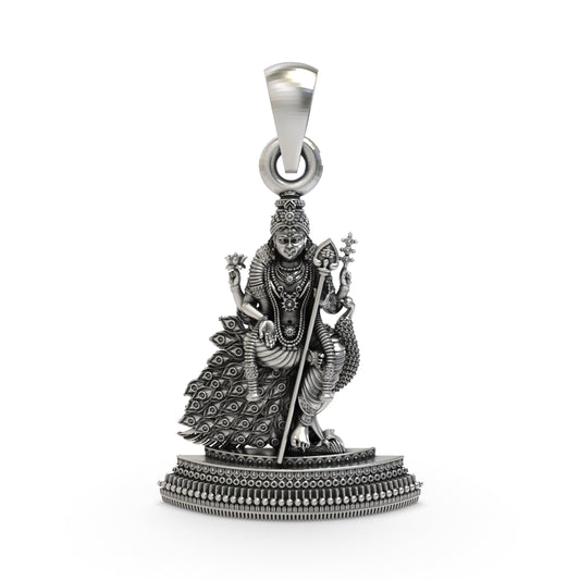 925 Silver Murugan Pendant | Lord Kartikeya Peacock Idol Jewelry | Handmade Hallmarked Sterling Silver
