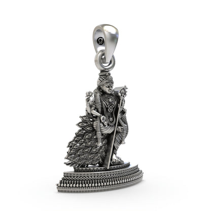 925 Silver Murugan Pendant | Lord Kartikeya Peacock Idol Jewelry | Handmade Hallmarked Sterling Silver