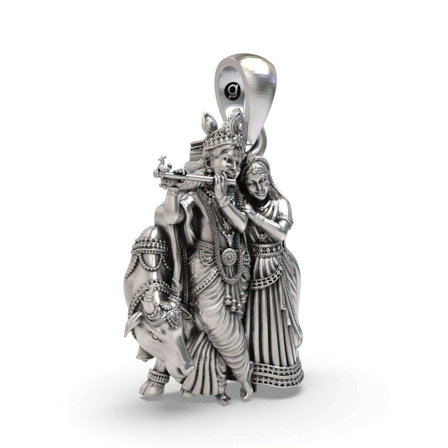 925 Silver Radha Krishna Pendant | Handmade Sterling Silver Cow Krishna Jewelry | Hallmarked Hindu Spiritual Locket