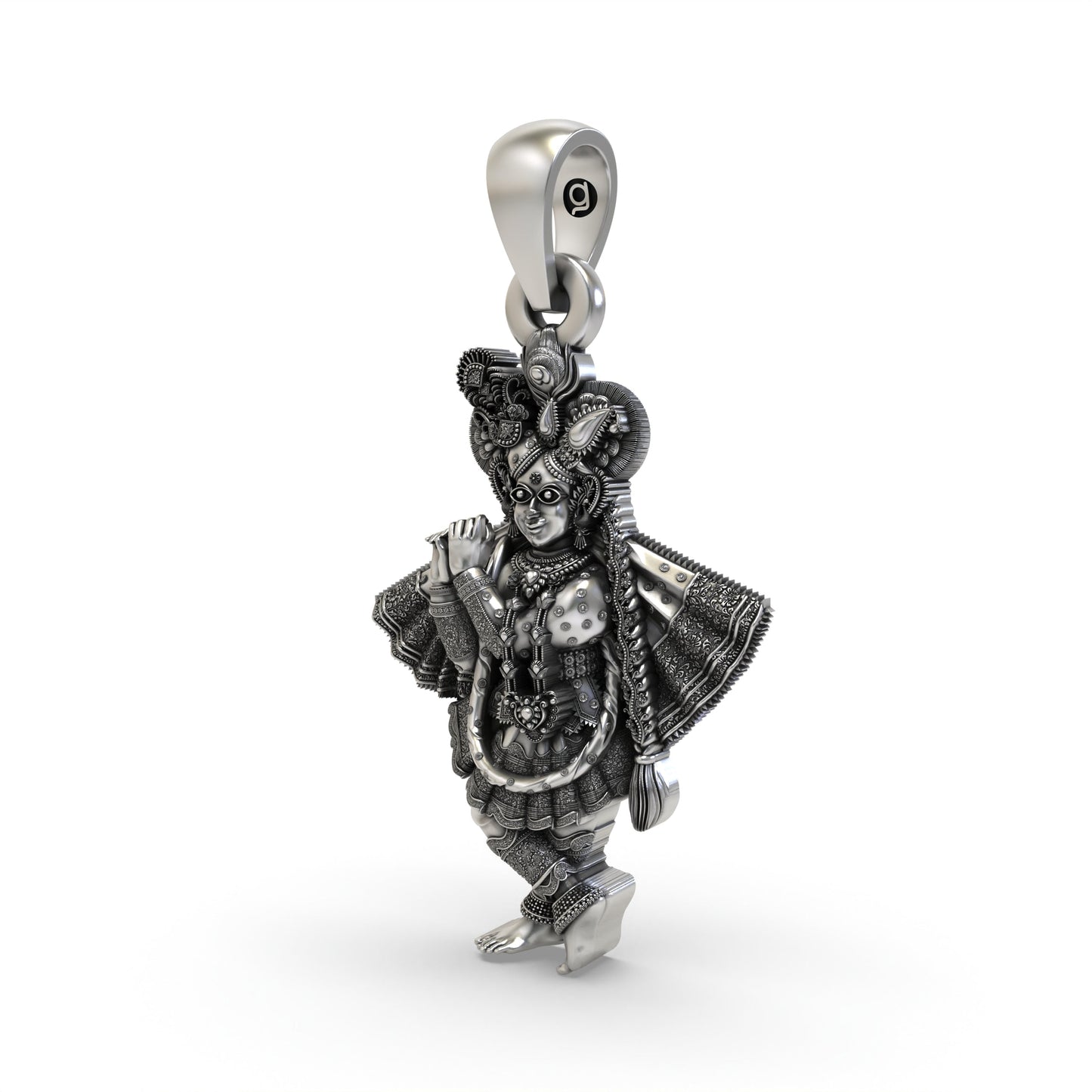 925 Sterling Silver Banke Bihari Ji Pendant — Lord Krishna Vrindavan Idol (Tribhangi Pose), Handmade Hallmarked Temple Jewellery