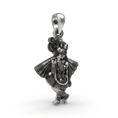 925 Sterling Silver Banke Bihari Ji Pendant — Lord Krishna Vrindavan Idol (Tribhangi Pose), Handmade Hallmarked Temple Jewellery