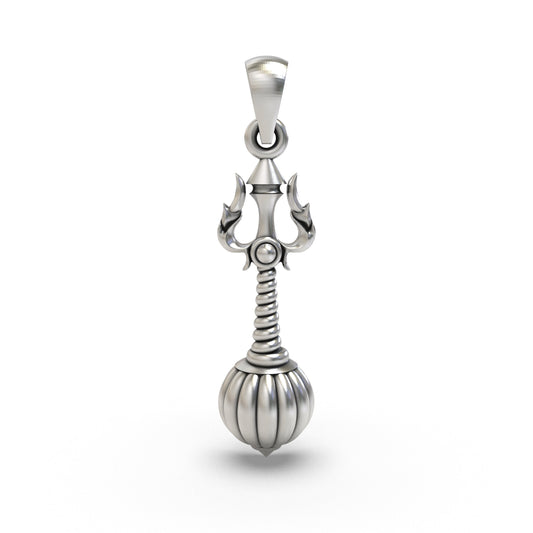 925 Sterling Silver Trishul Gada Pendant — Mahadev Spiritual Temple Jewellery