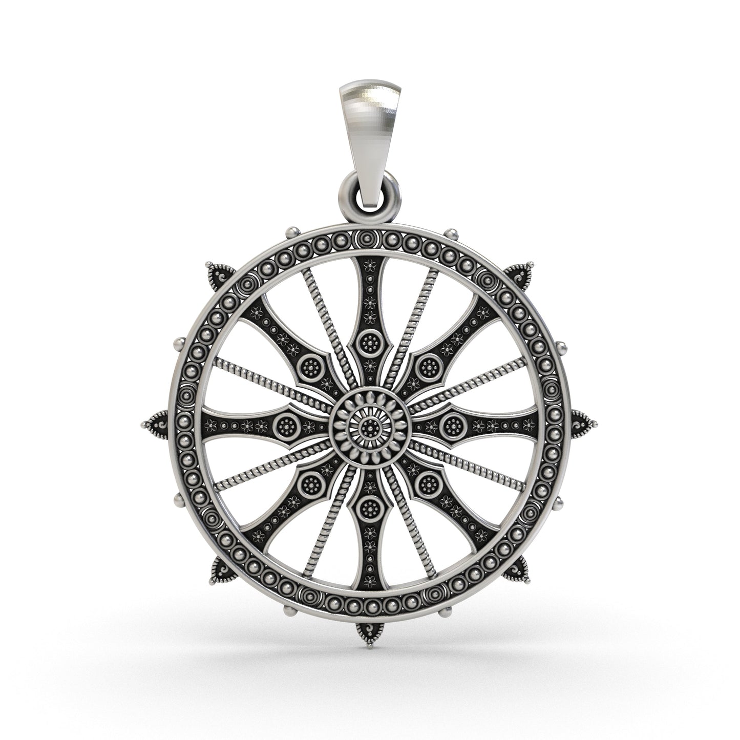 925 Sterling Silver Sudarshan Chakra Pendant | Konark Sun Wheel Hindu Spiritual Jewelry | Handmade Oxidized Chakra Necklace for Men & Women