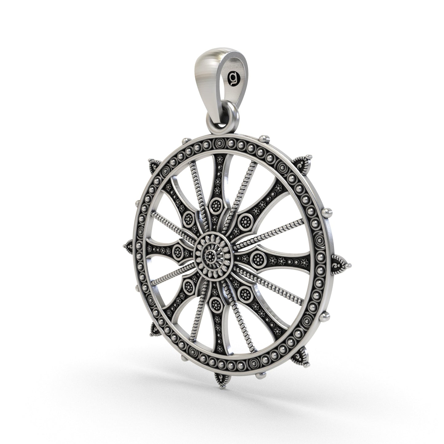 925 Sterling Silver Sudarshan Chakra Pendant | Konark Sun Wheel Hindu Spiritual Jewelry | Handmade Oxidized Chakra Necklace for Men & Women