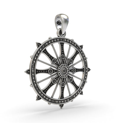 925 Sterling Silver Sudarshan Chakra Pendant | Konark Sun Wheel Hindu Spiritual Jewelry | Handmade Oxidized Chakra Necklace for Men & Women
