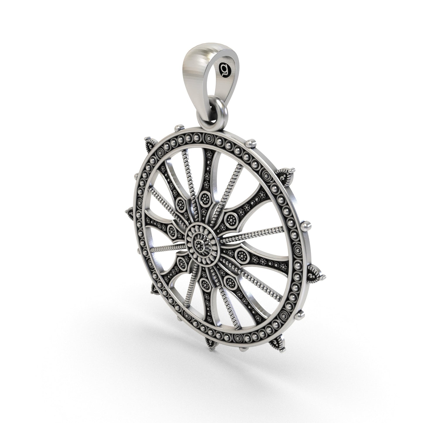 925 Sterling Silver Sudarshan Chakra Pendant | Konark Sun Wheel Hindu Spiritual Jewelry | Handmade Oxidized Chakra Necklace for Men & Women