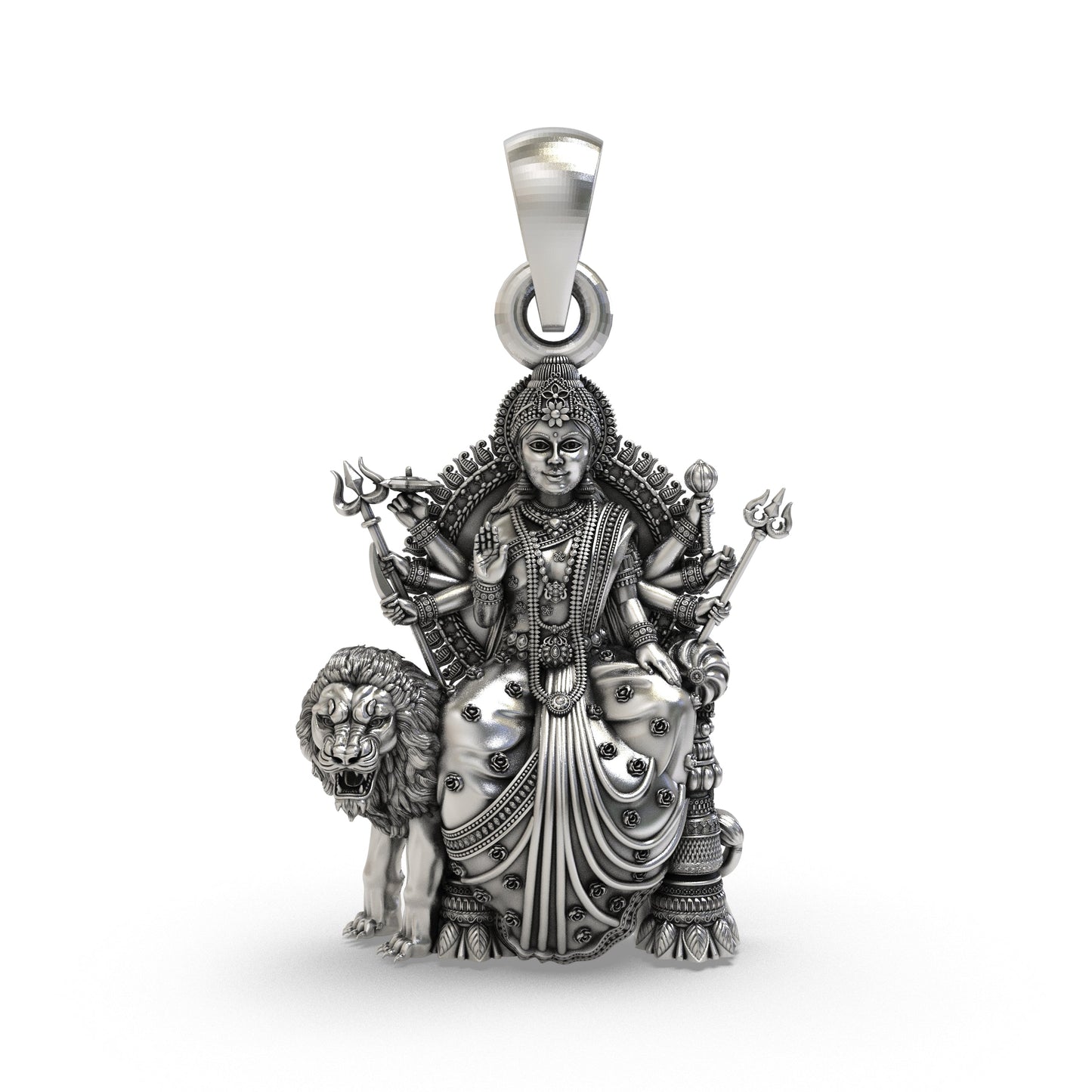 925 Silver Durga Maa Pendant – Simhavahini Lion & Trishul, Multi-Armed Idol, Antique-Oxidized Handcrafted Spiritual Jewelry, Navratri Gift