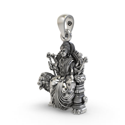 925 Silver Durga Maa Pendant – Simhavahini Lion & Trishul, Multi-Armed Idol, Antique-Oxidized Handcrafted Spiritual Jewelry, Navratri Gift