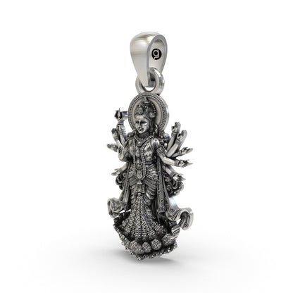 925 Silver Durga Maa (Navadurga) Pendant – Multi-Armed Shakti with Trishul, Antique-Oxidized Handcrafted Temple Jewelry, Navratri Spiritual Gift