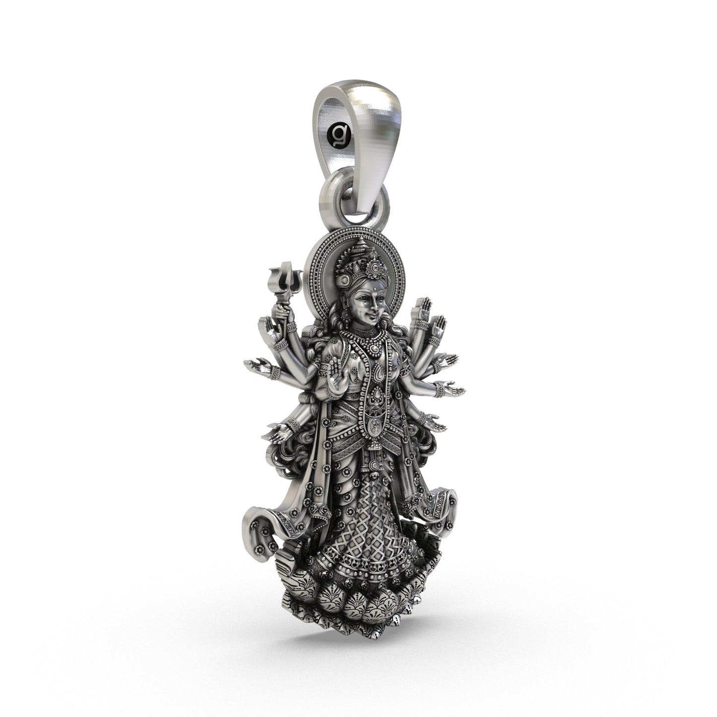925 Silver Durga Maa (Navadurga) Pendant – Multi-Armed Shakti with Trishul, Antique-Oxidized Handcrafted Temple Jewelry, Navratri Spiritual Gift