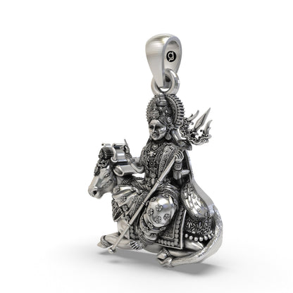 925 Silver Mahagauri Durga Pendant – Vrishabha Vahana (Bull) with Trishul, Antique-Oxidized Handcrafted Temple Jewelry, Navratri Gift