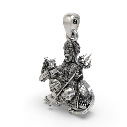 925 Silver Mahagauri Durga Pendant – Vrishabha Vahana (Bull) with Trishul, Antique-Oxidized Handcrafted Temple Jewelry, Navratri Gift