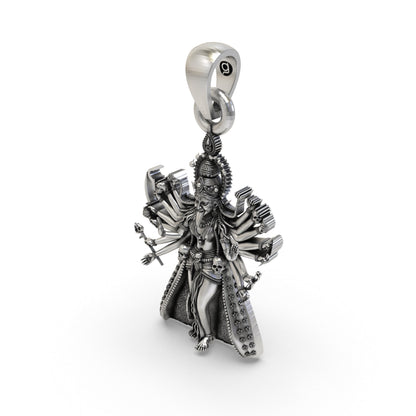 925 Silver Kali Maa Pendant – Mahakali Multi-Armed Idol with Trishul & Skull Garland, Antique-Oxidized Handcrafted Temple Jewelry, Navratri Gift
