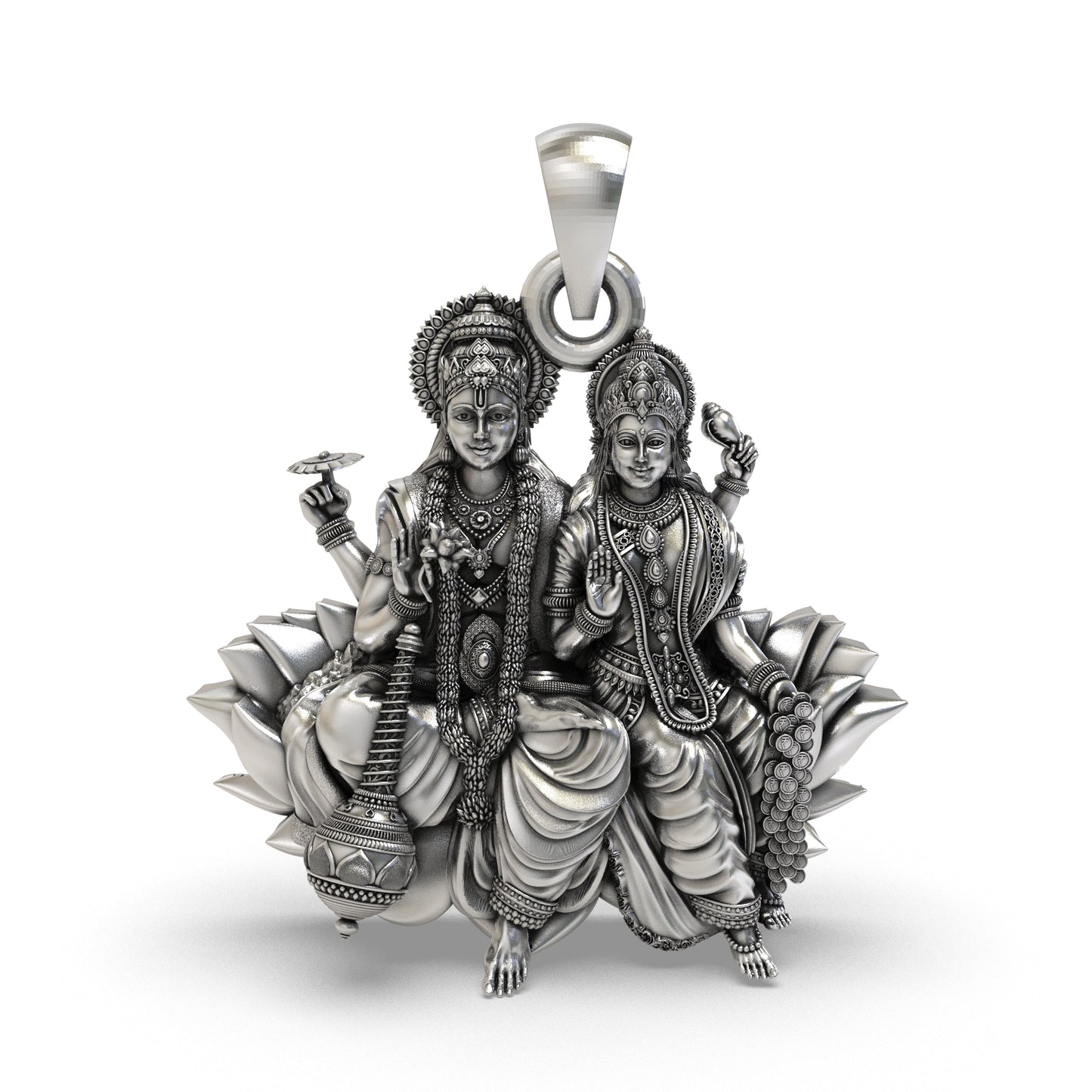 925 Silver Lakshmi Narayan Pendant – Vishnu & Lakshmi Seated on Lotus, Chakra & Shankh Detailing, Antique-Oxidized Handcrafted Temple Jewelry, Prosperity Gift