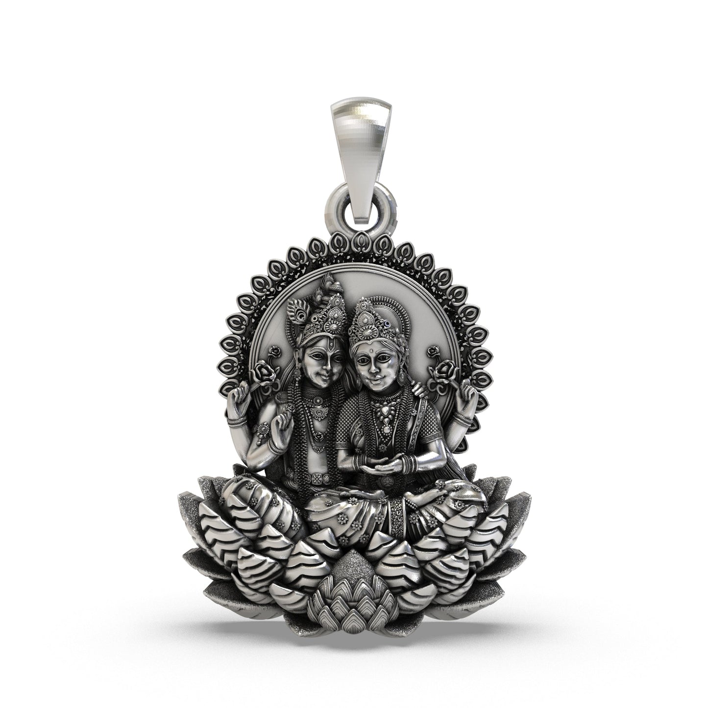 Lakshmi Narayan 925 Silver Pendant | Divine Couple on Lotus | Unisex Spiritual Jewellery | Hallmarked | Gift