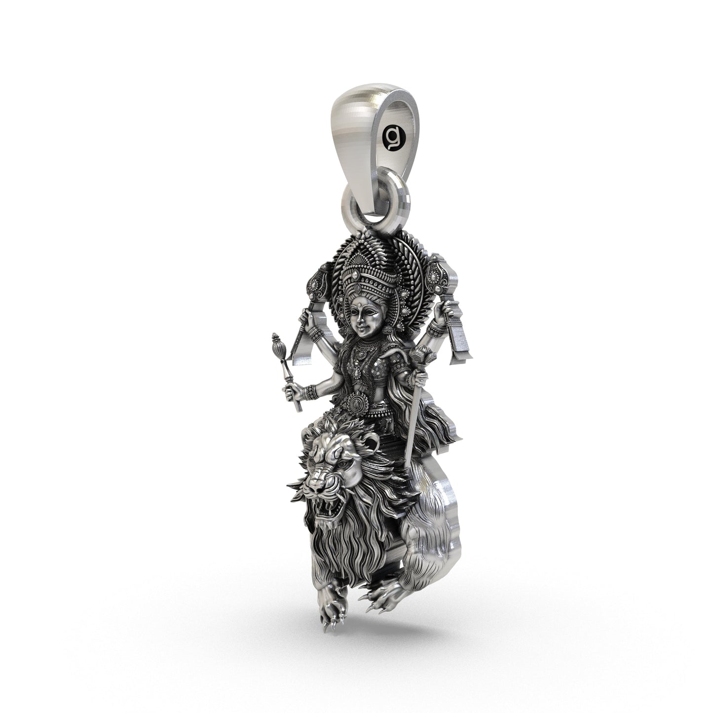 Durga Maa 925 Silver Pendant | Simhavahini (Lion) | Navdurga Icon | Unisex Spiritual Jewellery | Hallmarked | Gift