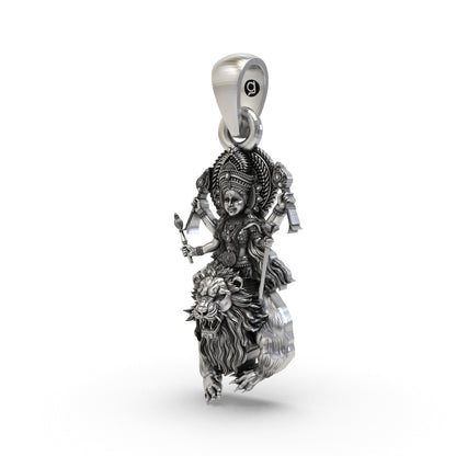 Durga Maa 925 Silver Pendant | Simhavahini (Lion) | Navdurga Icon | Unisex Spiritual Jewellery | Hallmarked | Gift