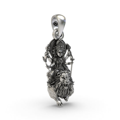Durga Maa 925 Silver Pendant | Simhavahini (Lion) | Navdurga Icon | Unisex Spiritual Jewellery | Hallmarked | Gift