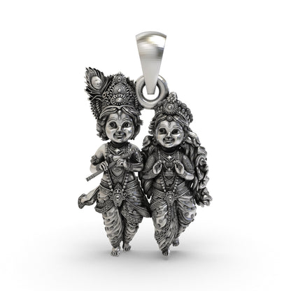 Radha Krishna 925 Silver Pendant | Bal Krishna & Radha (Child Form) | Unisex Spiritual Jewellery | Hallmarked | Gift