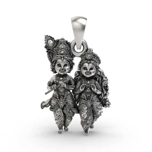 Radha Krishna 925 Silver Pendant | Bal Krishna & Radha (Child Form) | Unisex Spiritual Jewellery | Hallmarked | Gift