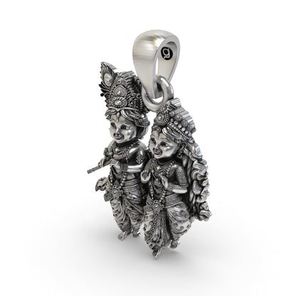 Radha Krishna 925 Silver Pendant | Bal Krishna & Radha (Child Form) | Unisex Spiritual Jewellery | Hallmarked | Gift