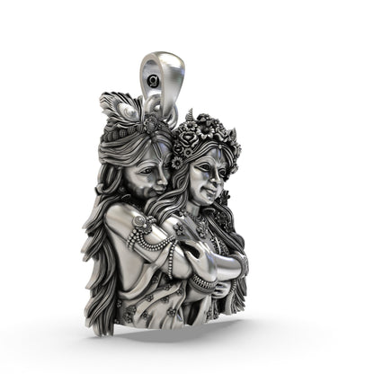 925 Sterling Silver Radha Krishna Embrace Pendant – Divine Love Vrindavan Idol Necklace, Handcrafted Spiritual Jewelry Gift for Men & Women