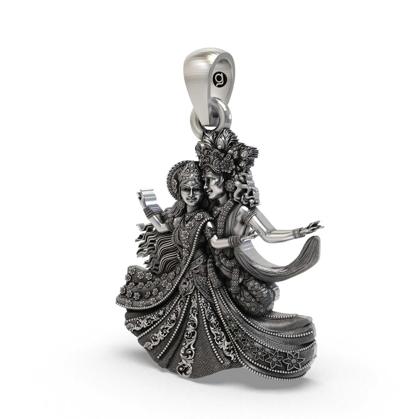 925 Sterling Silver Radha Krishna Raas Leela Dancing Pendant – Handcrafted Vrindavan Idol Necklace, Devotional Hindu Jewelry Gift for Men & Women