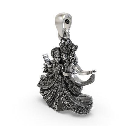 925 Sterling Silver Radha Krishna Raas Leela Dancing Pendant – Handcrafted Vrindavan Idol Necklace, Devotional Hindu Jewelry Gift for Men & Women