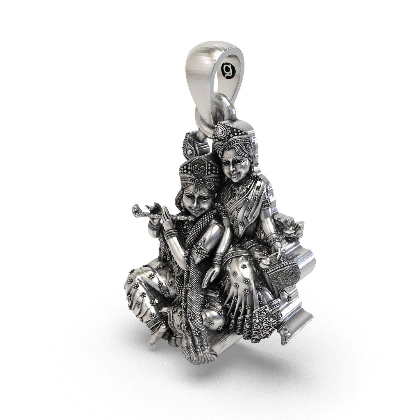 925 Sterling Silver Radha Krishna Makhan Matki Sitting Pendant – Flute-Playing Vrindavan Idol Necklace, Handcrafted Devotional Hindu Gift