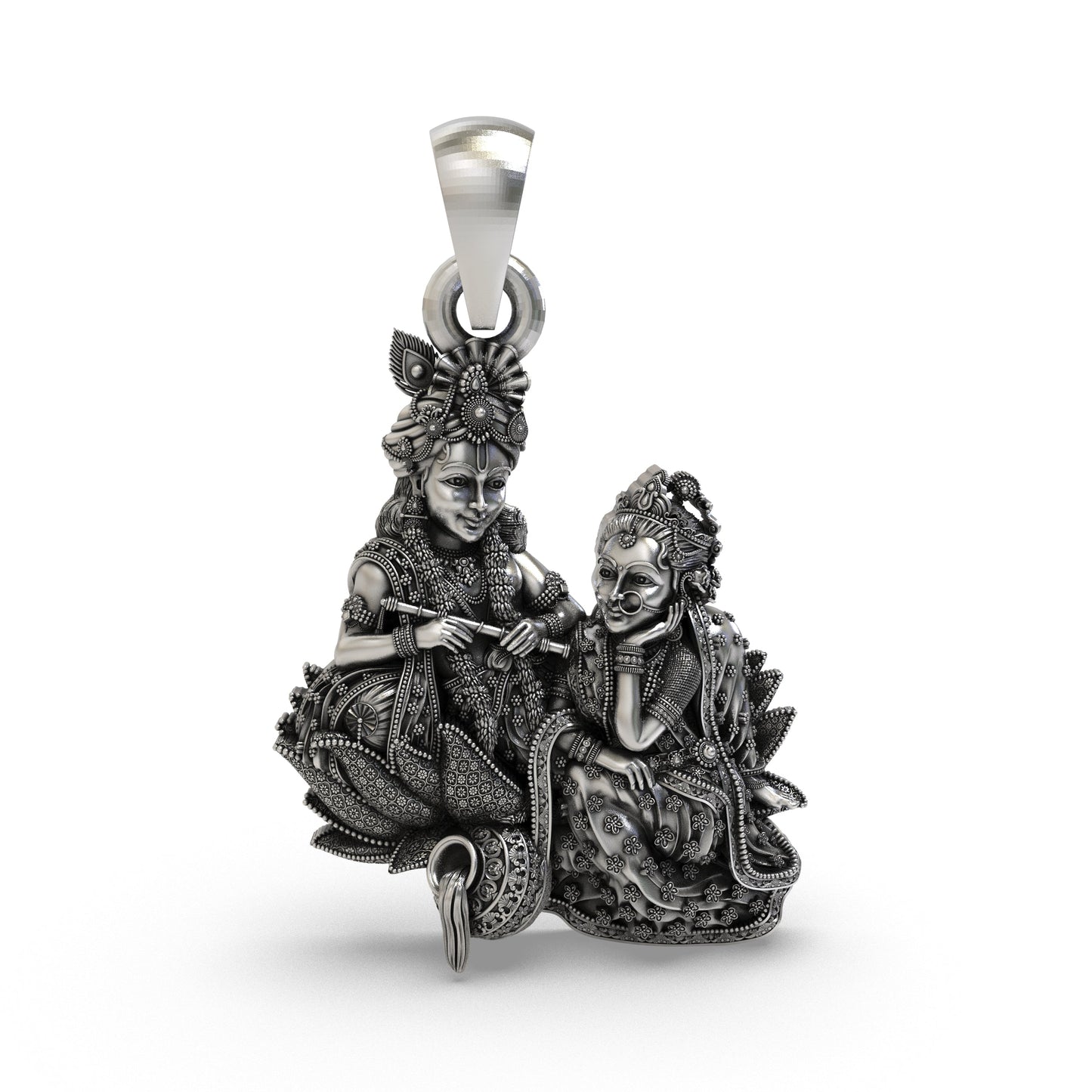 925 Sterling Silver Radha Krishna Pendant – Handcrafted Vrindavan Idol Necklace, Devotional Hindu Jewelry Gift