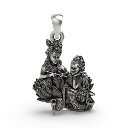 925 Sterling Silver Radha Krishna Pendant – Handcrafted Vrindavan Idol Necklace, Devotional Hindu Jewelry Gift