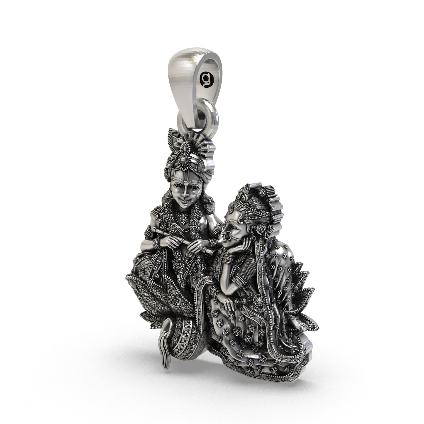 925 Sterling Silver Radha Krishna Pendant – Handcrafted Vrindavan Idol Necklace, Devotional Hindu Jewelry Gift