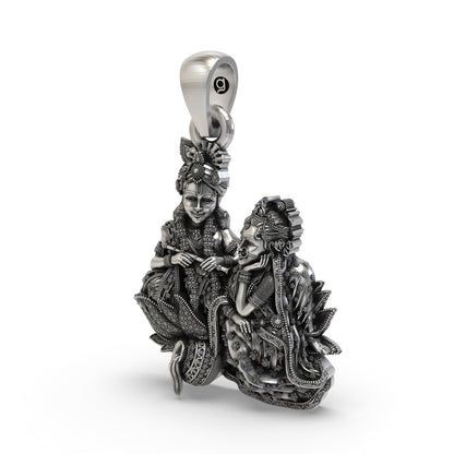 925 Sterling Silver Radha Krishna Pendant – Handcrafted Vrindavan Idol Necklace, Devotional Hindu Jewelry Gift