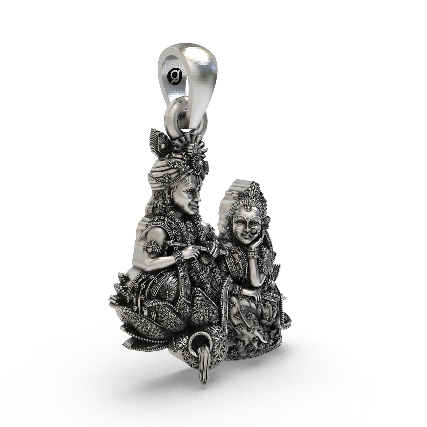 925 Sterling Silver Radha Krishna Pendant – Handcrafted Vrindavan Idol Necklace, Devotional Hindu Jewelry Gift