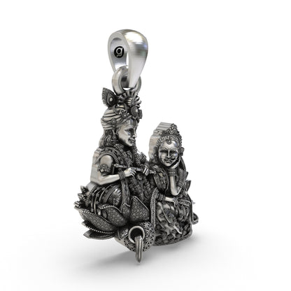 925 Sterling Silver Radha Krishna Pendant – Handcrafted Vrindavan Idol Necklace, Devotional Hindu Jewelry Gift