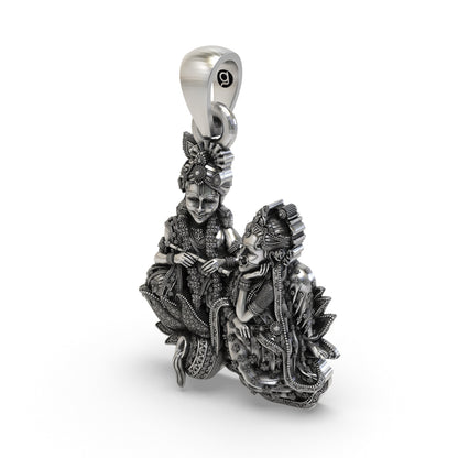 925 Sterling Silver Radha Krishna Pendant – Handcrafted Vrindavan Idol Necklace, Devotional Hindu Jewelry Gift