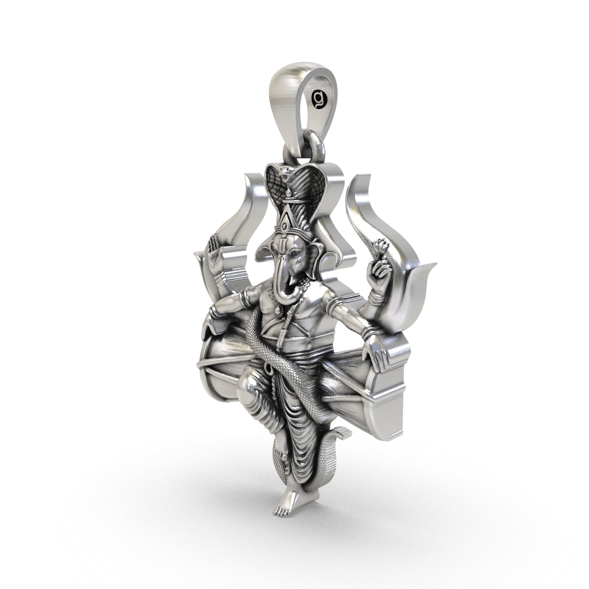 Naga Ganapati silver locket featuring Lord Ganesha dancing on a sacred Damru