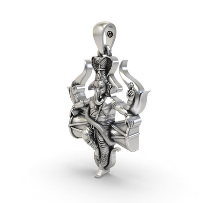 Naga Ganapati silver locket featuring Lord Ganesha dancing on a sacred Damru