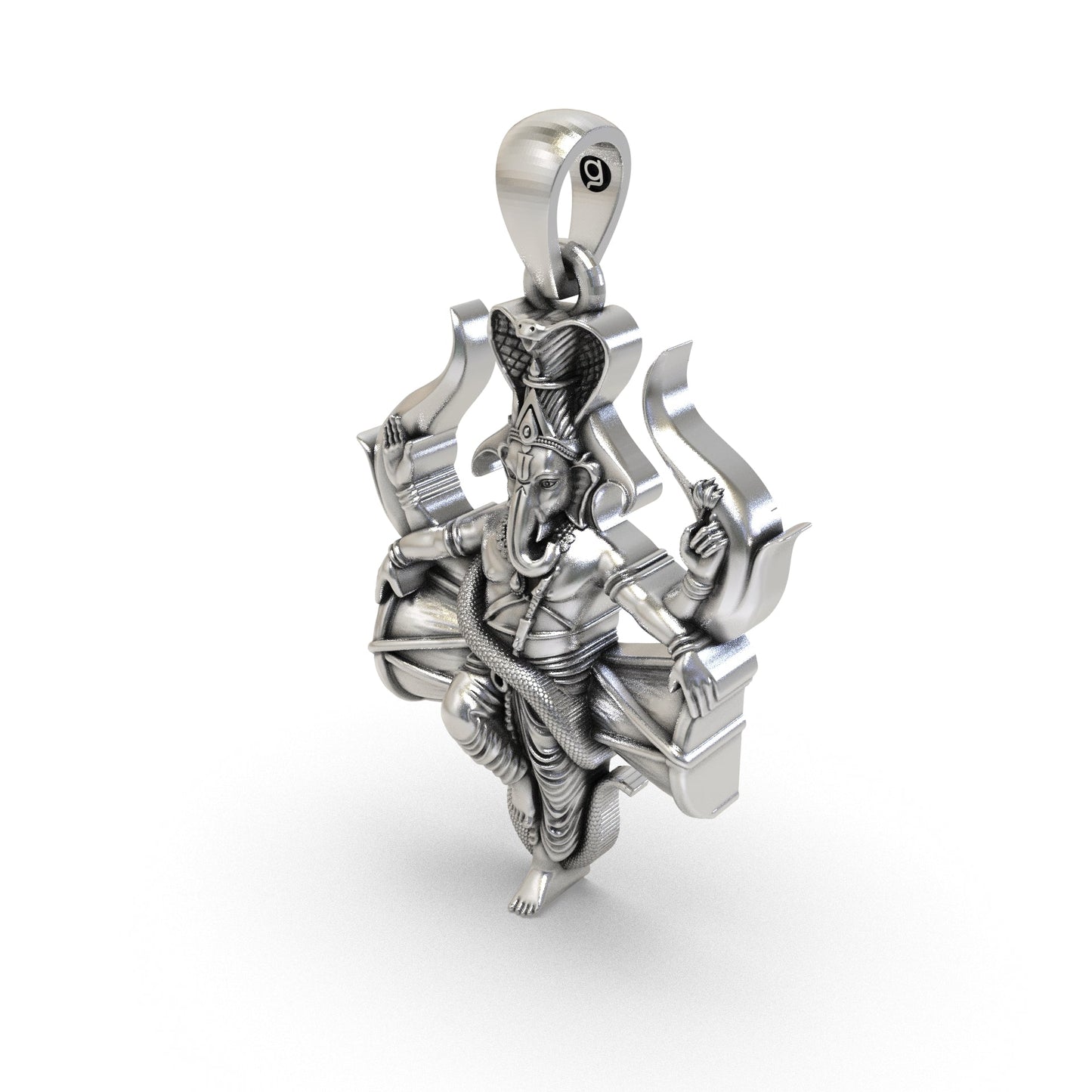 Antique oxidized Dancing Vinayaka pendant in hallmarked 925 sterling silver