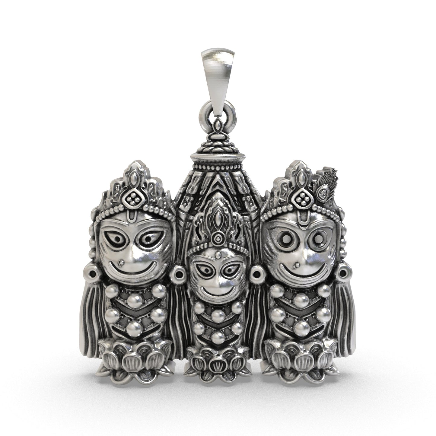 925 silver Jagannath Balabhadra Subhadra pendant with antique oxidized temple design
