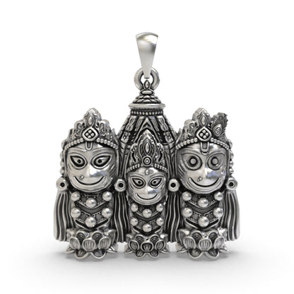 925 silver Jagannath Balabhadra Subhadra pendant with antique oxidized temple design