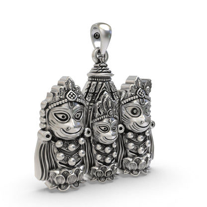 Handcrafted 925 sterling silver Jagannath Trinity pendant with lotus base detailing